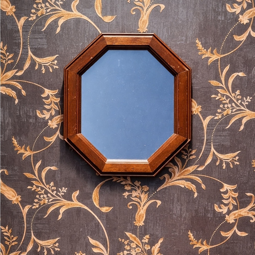 Vintage Estate Wooden Octagonal Wall Mirror Traditional Home Decor